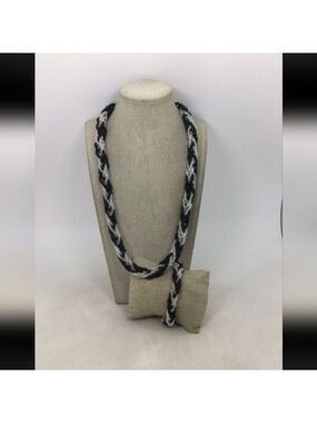  Trifari Black & Clear Beads Braided Necklace/Bracelet Set 22" Necklace 7" NWOT